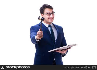 Lawyer law student with a gavel isolated on white background