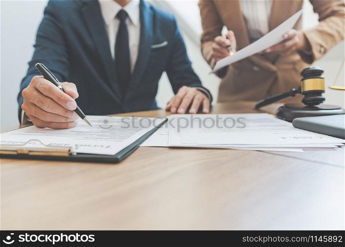 lawyer lawsuit notary consultation or discussing negotiation legal case with document contract women entrepreneurs in the office.