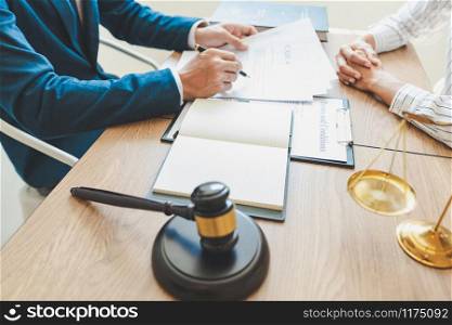 lawyer lawsuit notary consultation or discussing negotiation legal case with document contract women entrepreneurs in the office.