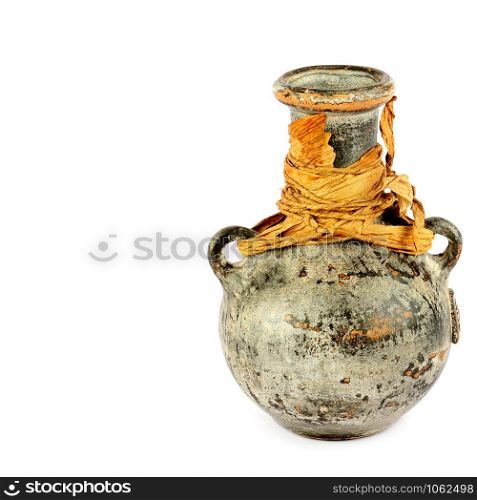 ?lay amphora Isolated on white background. Free space for your text.