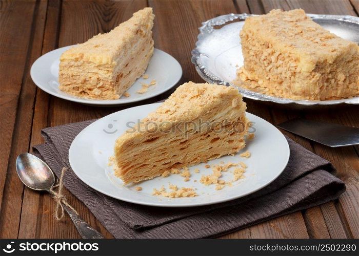Layer cake on wooden table