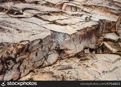 Layers of old rock close up