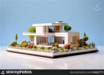Layout of a modern residential area with landscaping. Two-storey private house. Layout of a modern residential area with landscaping