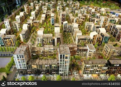 Layout of a residential area of urban condominium in miniature. Layout of a residential area of the city