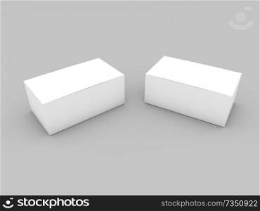Layout of white cardboard boxes on a gray background. 3d render illustration.. Layout of white cardboard boxes.