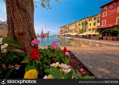 Lazise colorful harbor and boats view, Lago di Garda, Veneto region of Italy