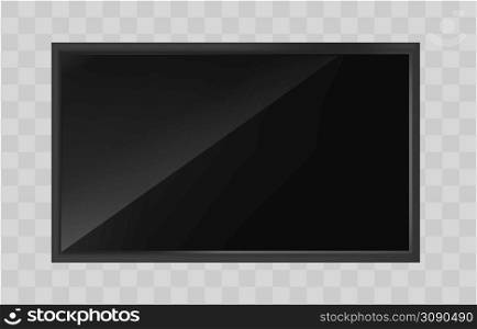 LCD display mockup with reflection and shadow on transparent background. Black TV screen isolated on background. LCD display mockup with reflection and shadow on transparent background. Black TV screen isolated