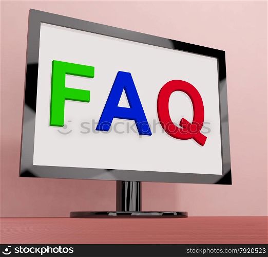 LCD Monitor On Stand For Tv Or Computer. Faq On Monitor Showing Frequently Asked Questions Online