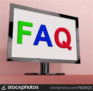 LCD Monitor On Stand For Tv Or Computer. Faq On Monitor Showing Frequently Asked Questions Online
