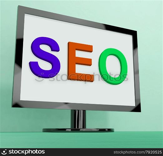 LCD Monitor On Stand For Tv Or Computer. Seo On Monitor Showing Search Engine Optimization Online