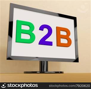 LCD Monitor On Stand For Tv Or Computer. B2b On Monitor Showing Trade And Commerce Online