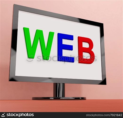 LCD Monitor On Stand For Tv Or Computer. Web On Monitor Showing Internet Www Or Net