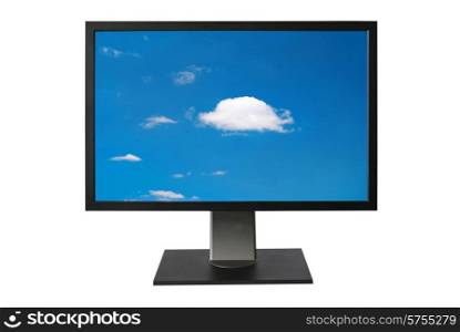 LCD monitor with blue sky screen isolated on white