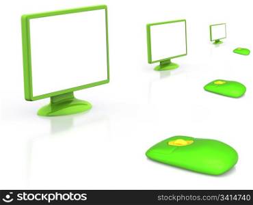 LCD monitor with mouse. 3D