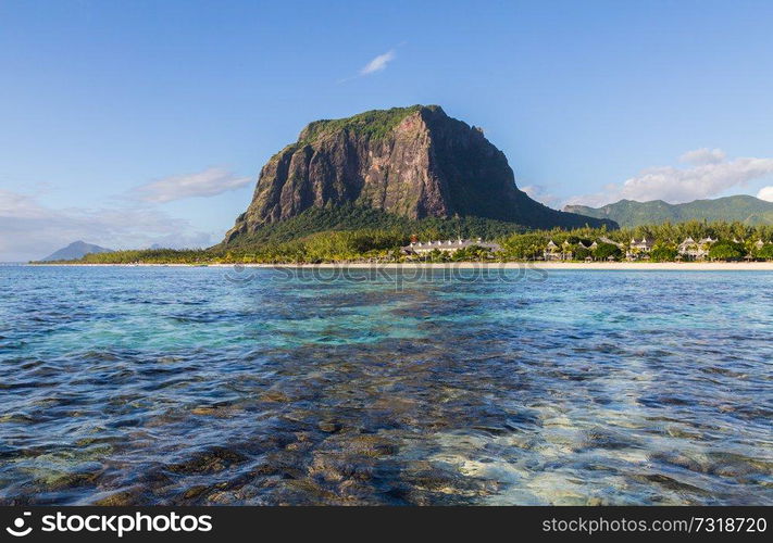 Le Morne Brabant Mauritius with sea panoramic.. Le Morne Brabant Mauritius with sea panoramic