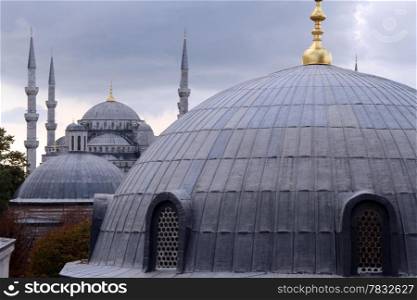 Lead domes and sky in Istanbul, Turkey