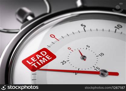 Lead time written on a conceptual stopwatch. Supply Chain Management Concept. 3D illustration.. Lead Time Written on a Stopwatch. Supply Chain Management Concept.