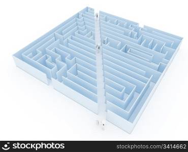 Leadership and business vision with strategy in corporate challenges and obstacles in a maze with men in a labyrinth with a clear solution shortcut path for success.