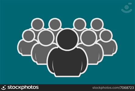 Leadership concept, crowd of people icon silhouettes, 3D rendering