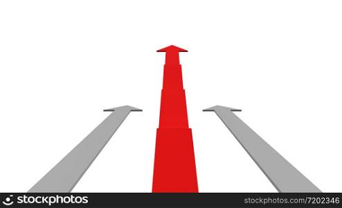 Leadership or different concept with red and white arrows isolated on white background for business and market target strategy concept. Challenge and financial competition. 3d abstract illustration