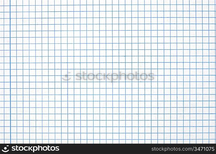 Leaf of a notebook closeup with blue grid