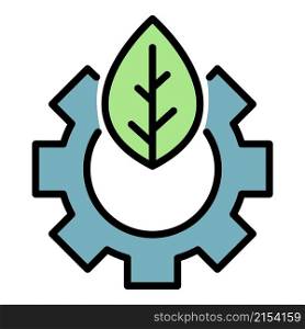 Leaf of a tree in gear icon. Outline leaf of a tree in gear vector icon color flat isolated. Leaf of a tree in gear icon color outline vector