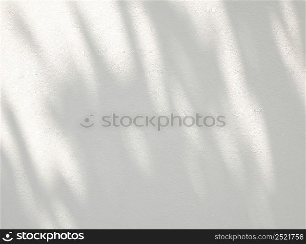 Leaf shadow and light from sunlight dappled on white concrete wall background.