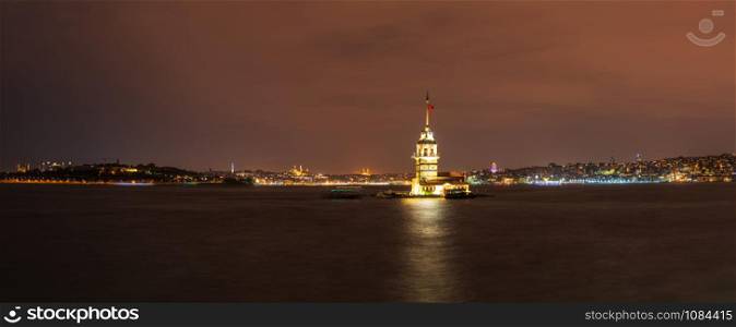 Leander&rsquo;s Tower in the Marmara sea, twilight panorama, Istanbul.. Leander&rsquo;s Tower in the Marmara sea, twilight panorama, Istanbul