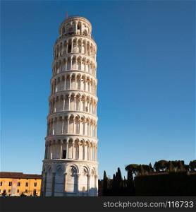 Leaning tower of Pisa, a Unesco world heritage site, Italy, square photo.