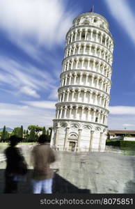 Leaning Tower of Pisa. Blue cloudy sky background