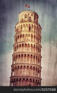 Leaning Tower of Pisa, grunge style photo, beautiful postcard, famous Italian landmark, gorgeous medieval architecture, travel and tourism concept