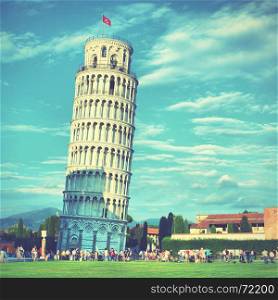 Leaning Tower of Pisa, Italy. Retro style filtred
