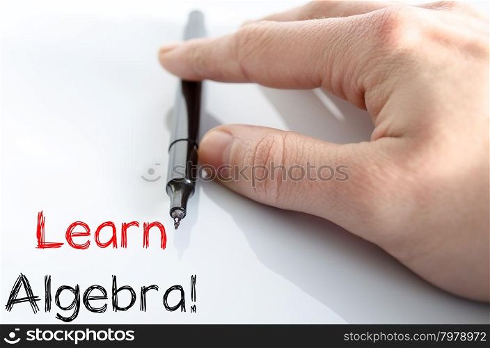 Learn algebra text concept isolated over white background