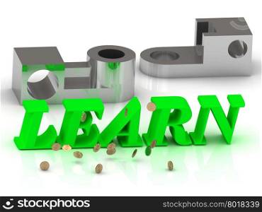 LEARN- words of color letters and silver details on white background