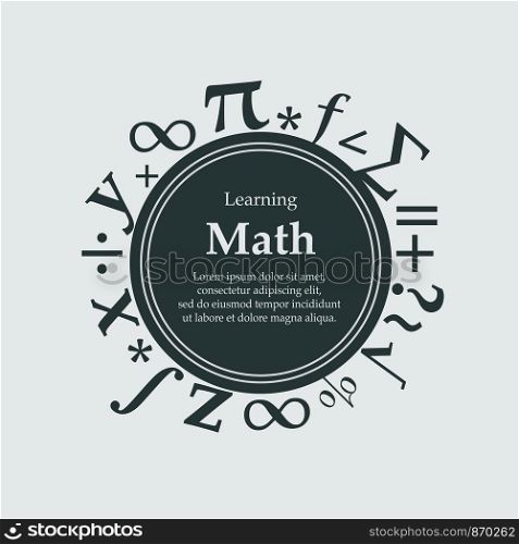 Learning math banner cover template for education needs, with math elements. vector illustration