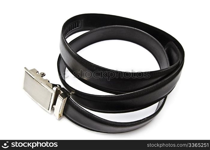 Leather belt closeup on white background
