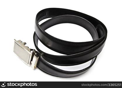 Leather belt closeup on white background