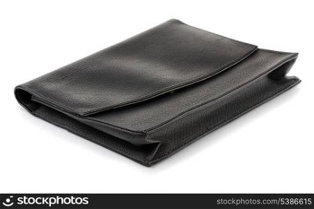 Leather black documents pouch isolated on white