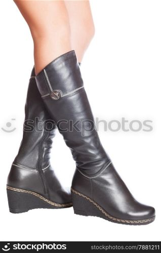 Leather boots with beautiful legs