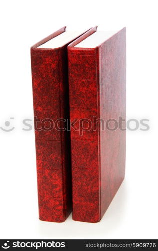 Leather-bound books isolated on the white background