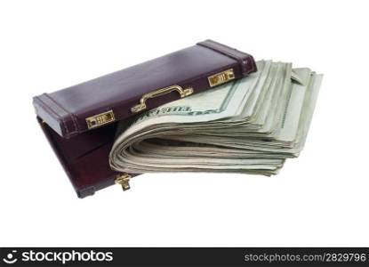 Leather briefcase with a large wad of money - path included