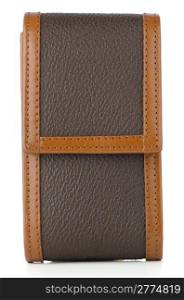Leather case for smartphone isolated on white background.