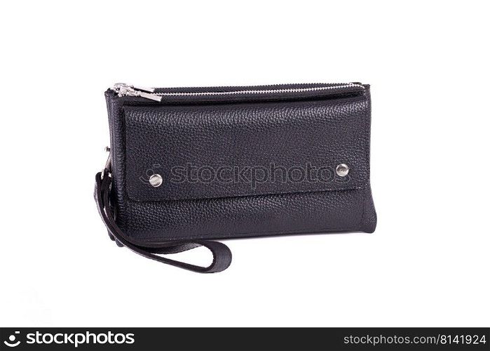 Leather clutch isolated on white background. Modern leather casual clutch isolated on white background