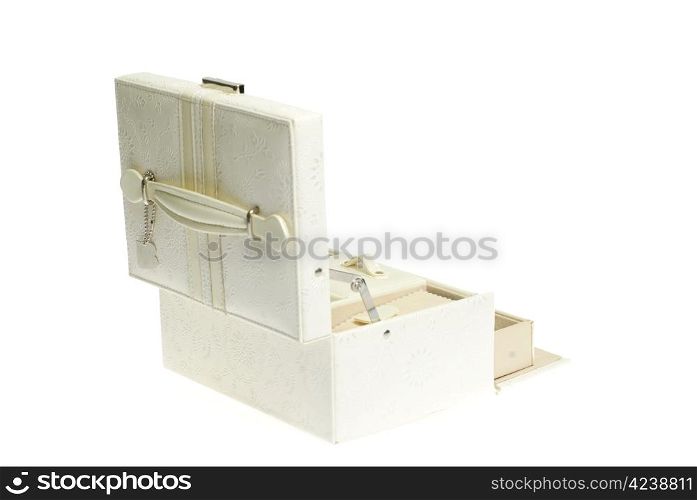 leather cosmetic box on white background