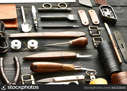 Leather crafting DIY tools still life