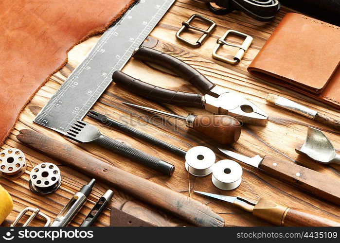 Leather crafting DIY tools still life