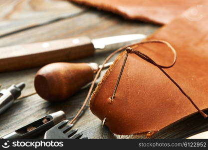 Leather crafting DIY tools still life