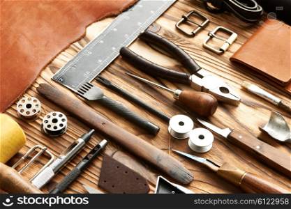 Leather crafting DIY tools still life