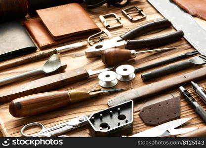 Leather crafting DIY tools still life