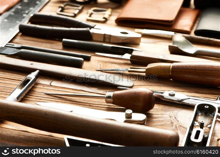 Leather crafting DIY tools still life